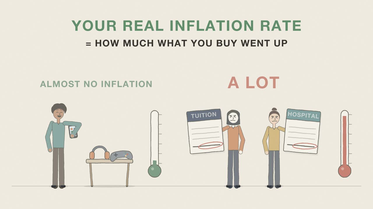 Why there is no single inflation rate: TVs vs college and hospitals: a frame from the cartoon